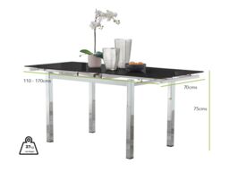 FurnitureboxUK Enna 170cm 6-Seater Chrome & Glass Extending Dining Table in Black - thumbnail 7