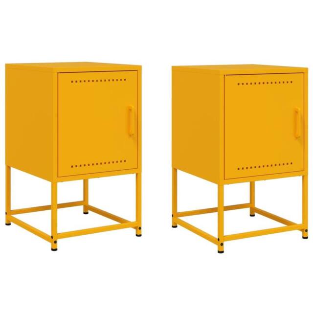 Berkfield Home Bedside Cabinets 2 pcs Mustard Yellow 36x39x60.5 cm Steel - image 1