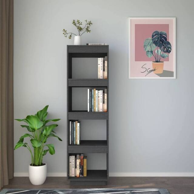 Berkfield Home Beautiful Book Cabinet/Room Divider Grey 40x35x135 cm Solid Pinewood - Size: 40 x 35 x 135 cm - image 1