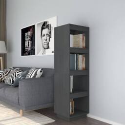 Berkfield Home Beautiful Book Cabinet/Room Divider Grey 40x35x135 cm Solid Pinewood - Size: 40 x 35 x 135 cm - thumbnail 2