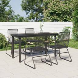 Berkfield Home 5 Piece Garden Dining Set Black PVC Rattan - thumbnail 2