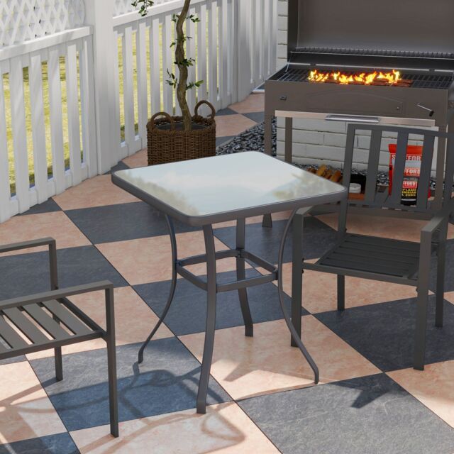 OUTSUNNY Garden Bar Table Bistro Square Glass Dining Kitchen Breakfast Pub in Black - image 1