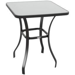 OUTSUNNY Garden Bar Table Bistro Square Glass Dining Kitchen Breakfast Pub in Black - thumbnail 2