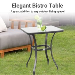 OUTSUNNY Garden Bar Table Bistro Square Glass Dining Kitchen Breakfast Pub in Black - thumbnail 4