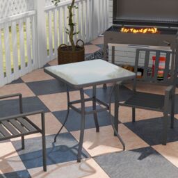 OUTSUNNY Garden Bar Table Bistro Square Glass Dining Kitchen Breakfast Pub in Black - thumbnail 1