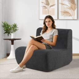 Costway Bean Bag Chair with Velvet Fabric & Comfortable Support in Dark Grey - thumbnail 3