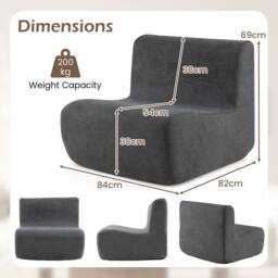 Costway Bean Bag Chair with Velvet Fabric & Comfortable Support in Dark Grey - thumbnail 9