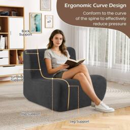 Costway Bean Bag Chair with Velvet Fabric & Comfortable Support in Dark Grey - thumbnail 5