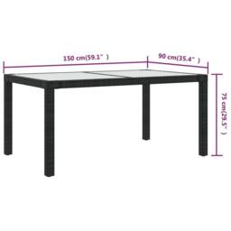 Berkfield Home Garden Table 150x90x75 cm Tempered Glass & Poly Rattan Black - Size: 150 x 90 x 75 cm - thumbnail 5