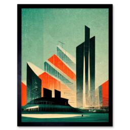"Artery8 Wall Art Print Futuristic Abstract Architecture Cityscape Teal & Orange Art Framed in Black - Size: W12"" x H16""" - thumbnail 1