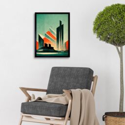 "Artery8 Wall Art Print Futuristic Abstract Architecture Cityscape Teal & Orange Art Framed in Black - Size: W12"" x H16""" - thumbnail 2