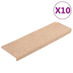 Berkfield Home Stair Mats 10 pcs Brown 65x21x4 cm Needle Punch - Size: Medium - thumbnail 2