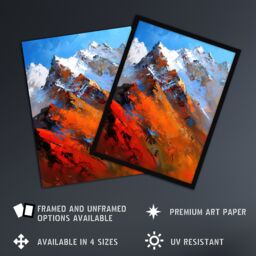 Artery8 Himalayan Mountain Range Palette Knife Painting Framed Art Print in Orange - Size: A4 - thumbnail 2