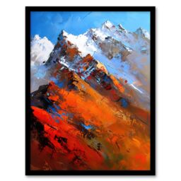 Artery8 Himalayan Mountain Range Palette Knife Painting Framed Art Print in Orange - Size: A4 - thumbnail 1