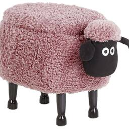 Wyld and Coco Pink Sheep Faux Fur Footstool Lift Up Storage Black Rubberwood Legs - thumbnail 2