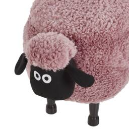 Wyld and Coco Pink Sheep Faux Fur Footstool Lift Up Storage Black Rubberwood Legs - thumbnail 7