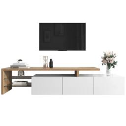 Merax High Gloss White & Oak Effect TV Stand with LED Lights - thumbnail 7