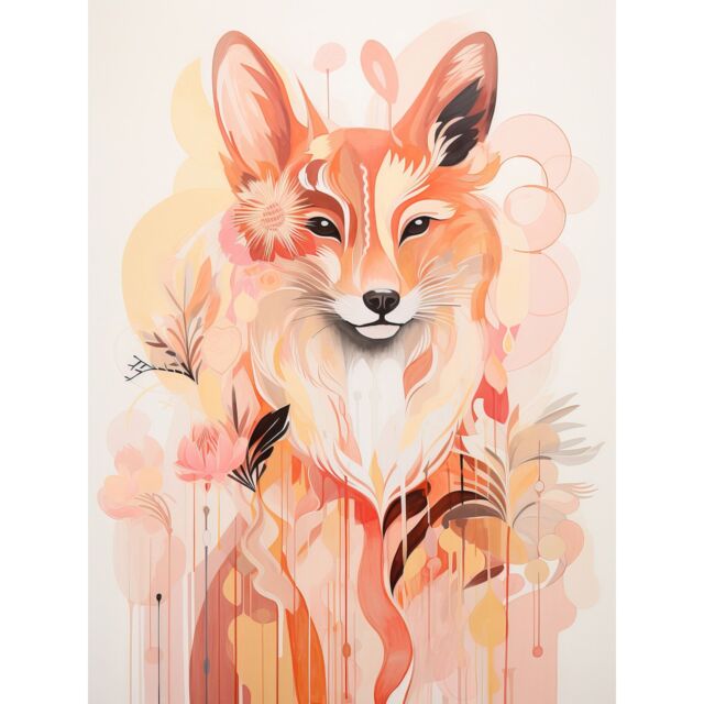 Artery8 Wall Art Print Floral Fox Spirit Animal Boho Calm Pastel Colour Artwork Orange Pink Abstract Woodland Creature Flowers Poster - image 1
