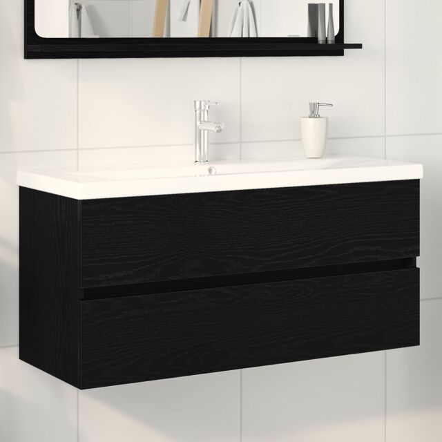 Berkfield Home Sink Cabinet with Built-in Basin Black Oak Engineered Wood - image 1