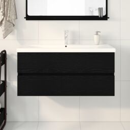 Berkfield Home Sink Cabinet with Built-in Basin Black Oak Engineered Wood - thumbnail 4