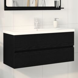 Berkfield Home Sink Cabinet with Built-in Basin Black Oak Engineered Wood