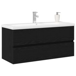 Berkfield Home Sink Cabinet with Built-in Basin Black Oak Engineered Wood - thumbnail 3