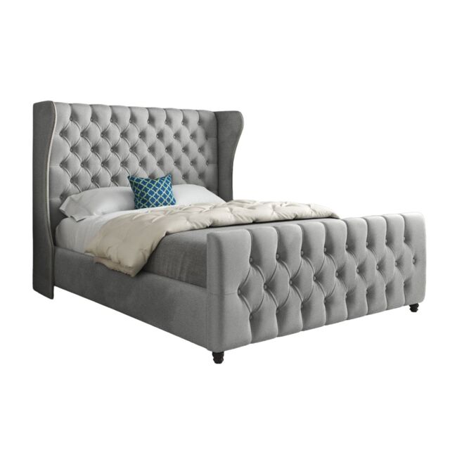 KDMD Dozer Straight Curved Top Upholstered Soft Velvet Designer Bed Frame in Grey - Size: Small Double - image 1
