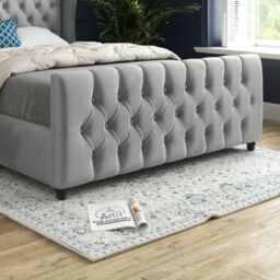KDMD Dozer Straight Curved Top Upholstered Soft Velvet Designer Bed Frame in Grey - Size: Small Double - thumbnail 4