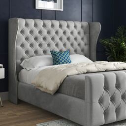 KDMD Dozer Straight Curved Top Upholstered Soft Velvet Designer Bed Frame in Grey - Size: Small Double - thumbnail 3