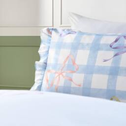 OHS Bow Gingham Bedding Set Microfibre Duvet Cover with Pillowcase in Baby Blue - Size: Single - thumbnail 3