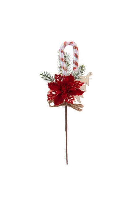 VFM e-Store Poinsettia Candy Cane Pick Christmas Decoration Ornament X 1 30cm Red - image 1