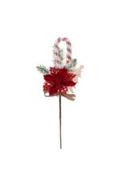 VFM e-Store Poinsettia Candy Cane Pick Christmas Decoration Ornament X 1 30cm Red - thumbnail 1