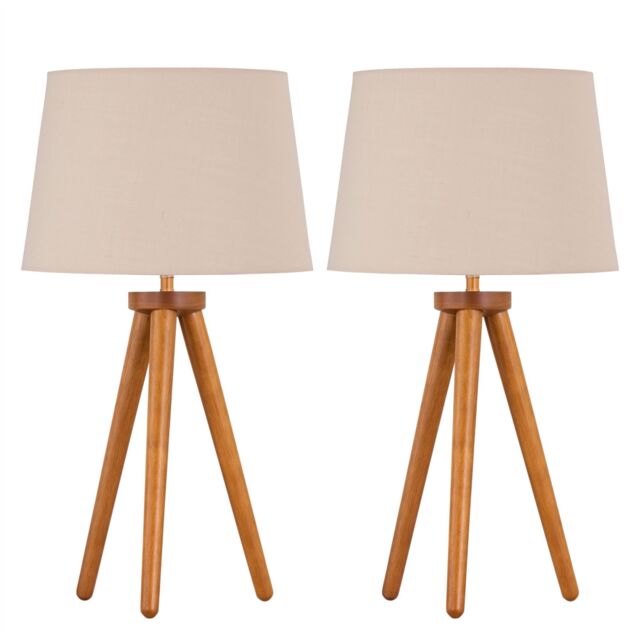 First Choice Lighting Set of 2 Dark Oak Table Lamp or Bedside Lights with Natural Shades in Brown - image 1