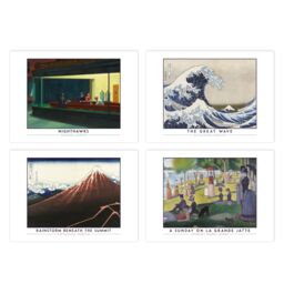 Artery8 Wall Art Print Classic Paintings Hopper Nighthawks Hokusai Great Wave Rainstorm Mount Fuji Seurat Sunday La Grande Jatte A4 Poster Pack of 4 - thumbnail 1