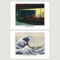 Artery8 Wall Art Print Classic Paintings Hopper Nighthawks Hokusai Great Wave Rainstorm Mount Fuji Seurat Sunday La Grande Jatte A4 Poster Pack of 4 - thumbnail 2