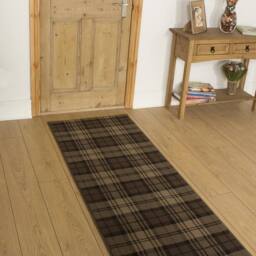 runrug Hallway Carpet Runner Rug - Soft & Comfy, 9mm - 'Tartan' in Brown - Size: 80 cm x 390 cm - thumbnail 1