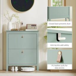 Wyld Haus Sela Mint Green 2 Drawer Shoe Cabinet Particle Board Leather Handles - thumbnail 8