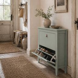 Wyld Haus Sela Mint Green 2 Drawer Shoe Cabinet Particle Board Leather Handles