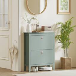 Wyld Haus Sela Mint Green 2 Drawer Shoe Cabinet Particle Board Leather Handles - thumbnail 9