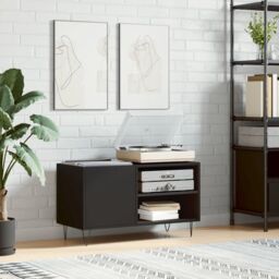 Berkfield Home Record Cabinet Black 85x38x48 cm Engineered Wood - Size: 85 x 38 x 48 cm - thumbnail 1