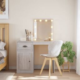 Berkfield Home Dressing Table with LED Lights Grey Sonoma 90x42x132.5 cm in Brown