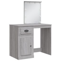 Berkfield Home Dressing Table with LED Lights Grey Sonoma 90x42x132.5 cm in Brown - thumbnail 3