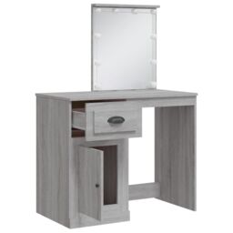 Berkfield Home Dressing Table with LED Lights Grey Sonoma 90x42x132.5 cm in Brown - thumbnail 4