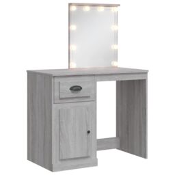 Berkfield Home Dressing Table with LED Lights Grey Sonoma 90x42x132.5 cm in Brown - thumbnail 2