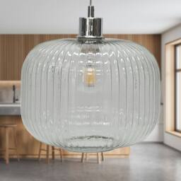 First Choice Lighting Batley Large - Clear Ribbed Glass Easy Fit Pendant Shade - thumbnail 3