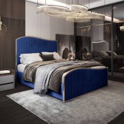 Casani Gainsborough Upholstered Soft Velvet Blue Metal Designer Bed Frame - Size: Single - thumbnail 2