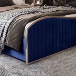 Casani Gainsborough Upholstered Soft Velvet Blue Metal Designer Bed Frame - Size: Single - thumbnail 7