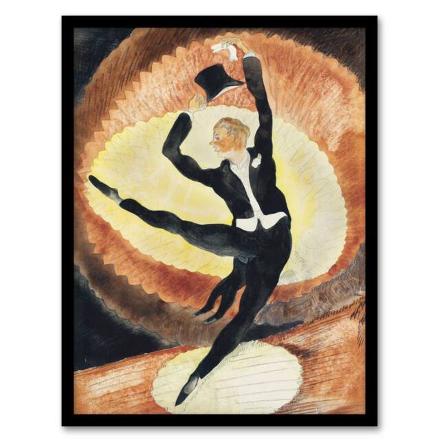 "Artery8 Acrobatic Male Dancer with Top Hat Demuth Framed Wall Art Print in Brown - Size: W12"" x H16""" - image 1