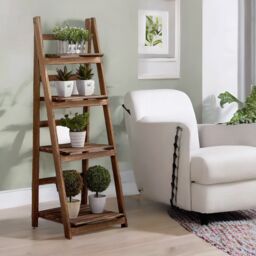 Pirlo Plush 4 Tier Free Standing Ladder Shelf Wooden Plant Stand in Brown - thumbnail 4