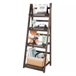 Pirlo Plush 4 Tier Free Standing Ladder Shelf Wooden Plant Stand in Brown - thumbnail 5